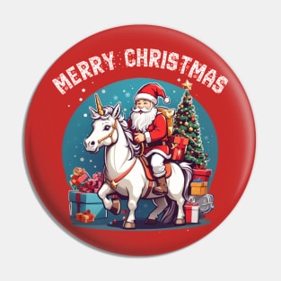 Santa clous riding a unicorn merry Christmas Pin