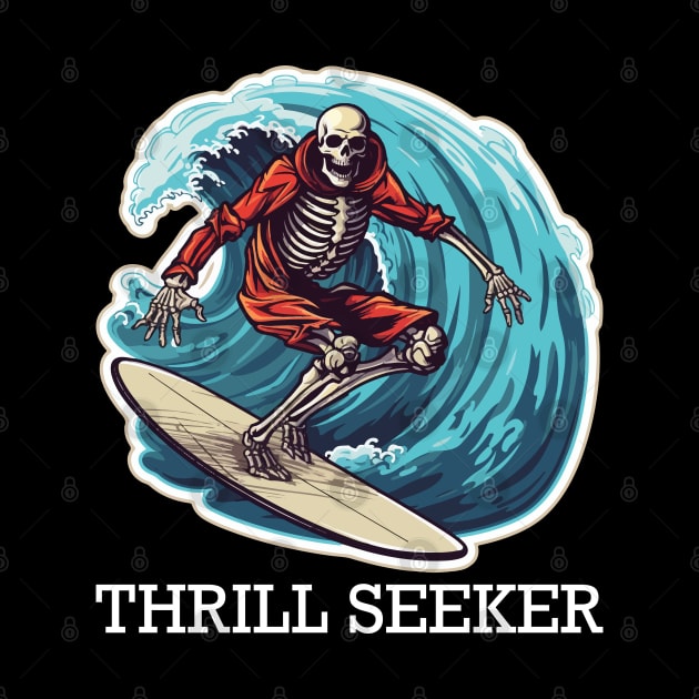 Skeleton Surfer - Thrill Seeker (White Lettering) by VelvetRoom