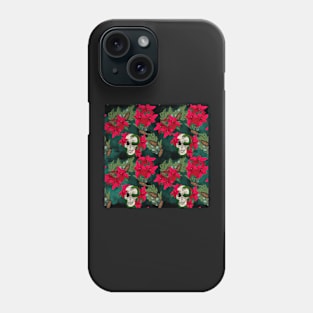 Gothic Pagan Holiday Skulls, Snakes, and Poinsettia Black and Evergreen Phone Case