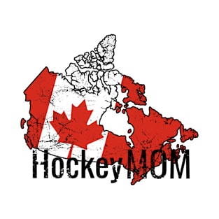 Hockey Mom with Canada and white distressed flag T-Shirt