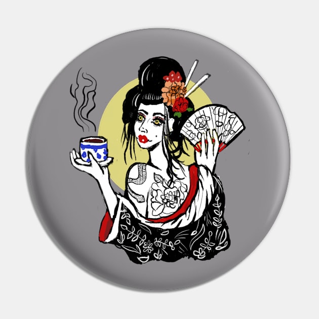 Geisha Tea Time Modern Tattooed Pinup Pin by LunaElizabeth