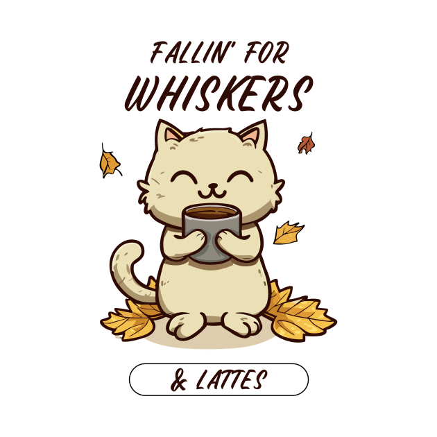 Fallin' For Whiskers & Lattes | Cat Drinking Coffee by GrinTees