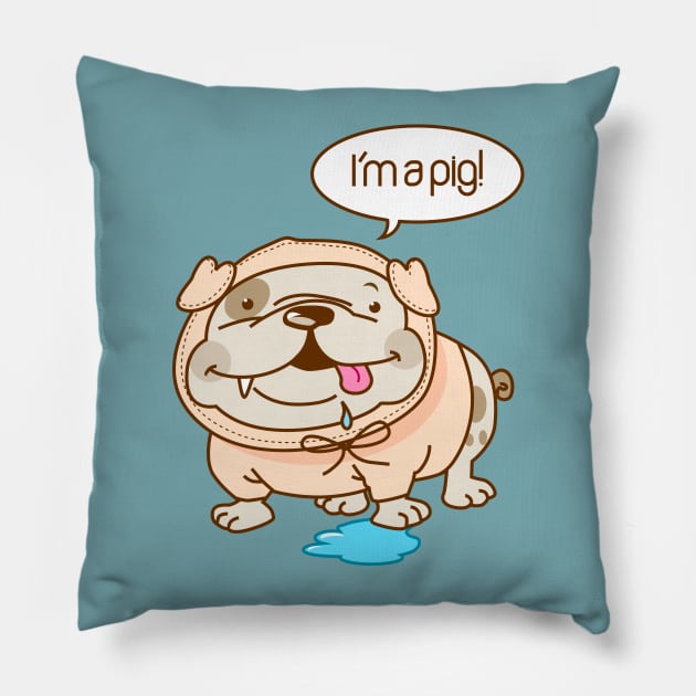 Bulldog - pig Pillow by ilaamen