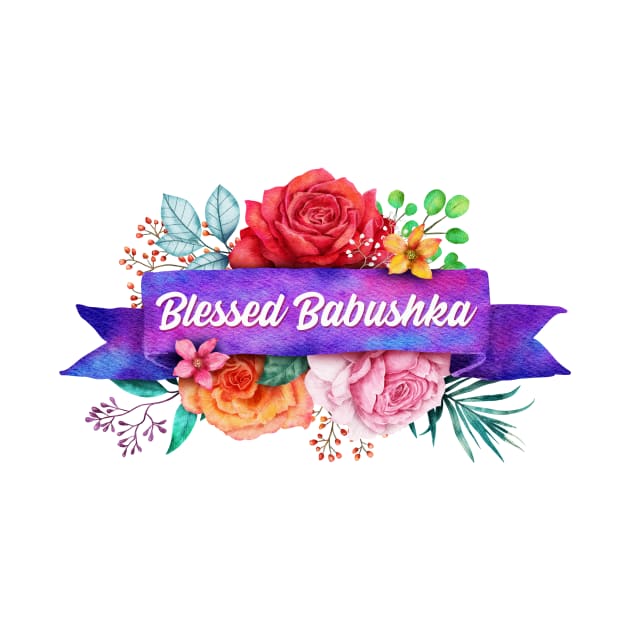 Blessed Babushka Floral Design with Watercolor Roses by g14u