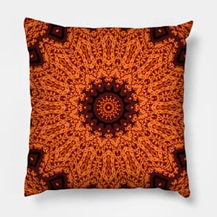 Textured Mandala Kaleidoscope in Orange and Brown Pillow