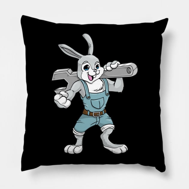 Rabbit as mechanic with wrench Pillow by Markus Schnabel