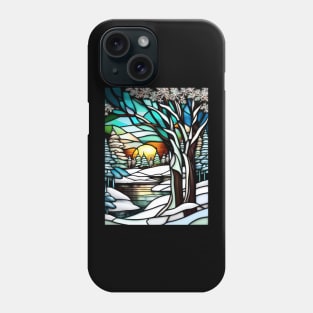 Stained Glass Snowy Winter Scenery Phone Case