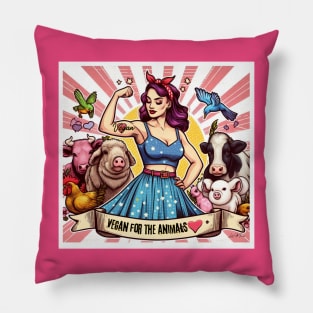 Powerful Strong Arm Woman Vegan For The Animals Pillow