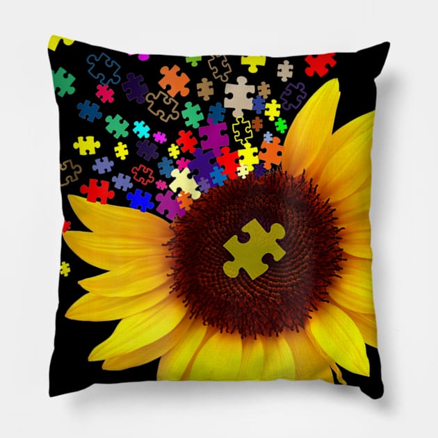 Sunflower Accept Understand Love Autism Awareness Pillow by Danielsmfbb