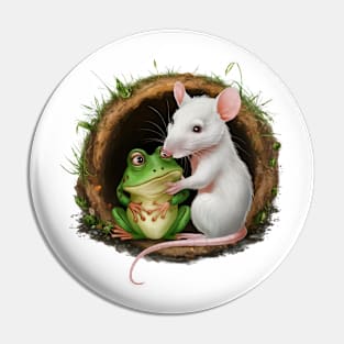 White rat consoling a green frog Pin