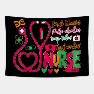 Scrubs Wearing Temp Taking Hard Working Nurse Tapestry