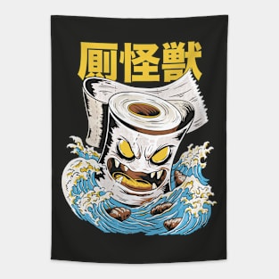 Funny Toilet Paper Monster Kaiju Japanese Anime Style Toilet Bowl Tapestry