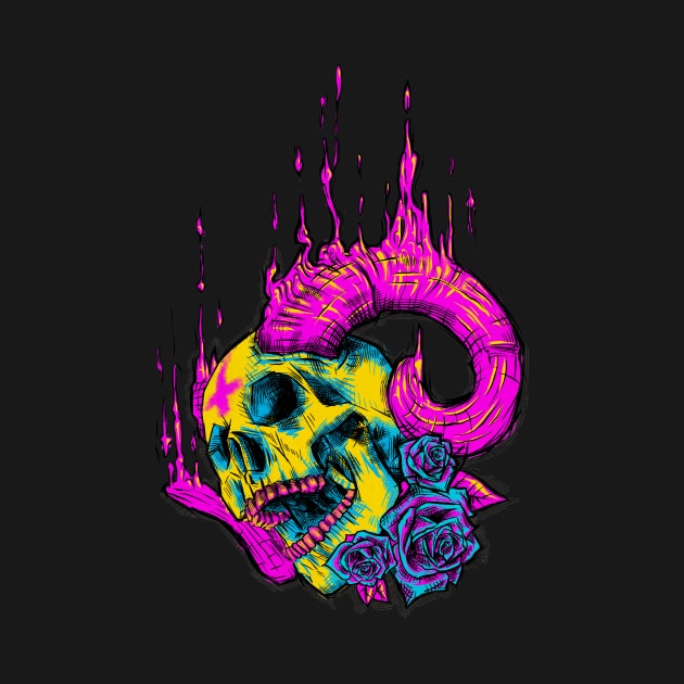 Melted Neon Horny Skull by Folkensio