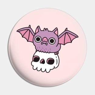 Cute Flying Vampire Bat With Skull Pin