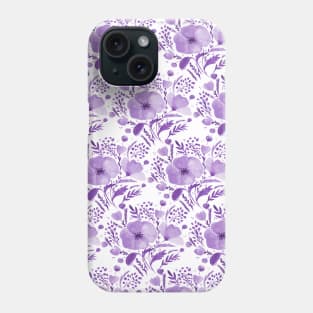 Watercolor poppies bouquet pattern - purple Phone Case