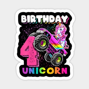 4Th Birthday Unicorn Monster Truck Birthday Party Girls Magnet