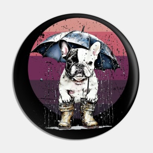 Cute french bulldog under the rain with umbrella, vintage style, frenchie mon, frenchie dad, frenchie on vintage sun Pin