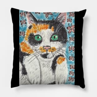 Calico cat  watercolor painting Pillow