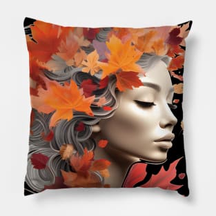 autumn girl with full of flowers Pillow