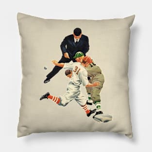 Vintage Sports, Baseball Players with the Runner Safe at Home Plate Pillow