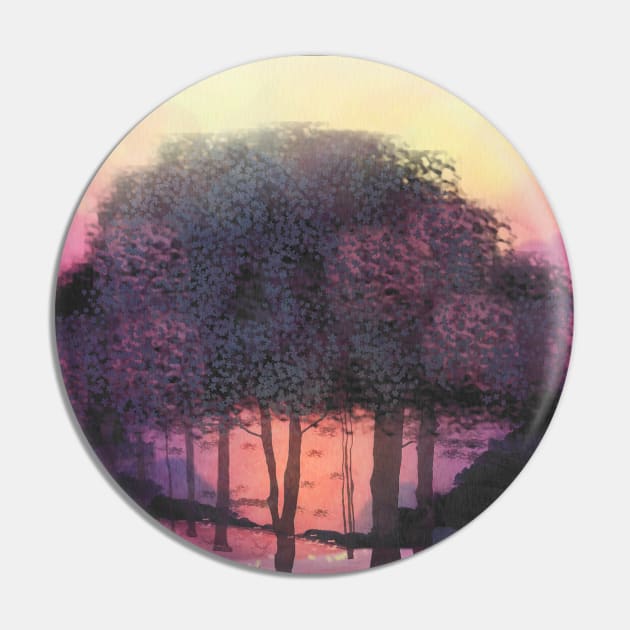 Pink Sunset Forest Pin by saradaboru