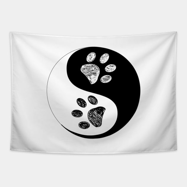 Ying yang made of paw print black white background Tapestry by GULSENGUNEL