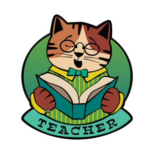 Teacher Cat Reading Book T-Shirt