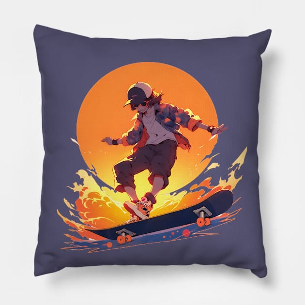 Skater against the sun Pillow by Logard