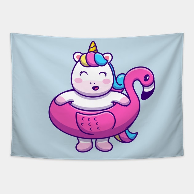 Cute Unicorn Wearing Flamingo Swimming Tires Tapestry by Catalyst Labs