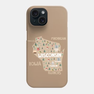 Wisconsin State USA Illustrated Map Phone Case