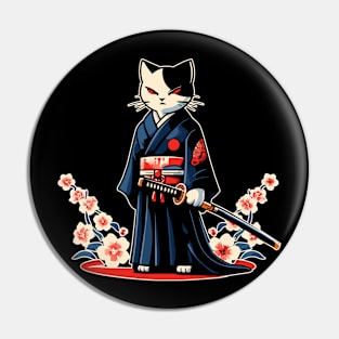 Kawaii Cat Anime Japanese Retro Samurai Novelty Funny Cat Pin