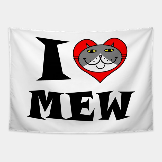 I Heart Cat - Grey and White Tuxedo Cat Tapestry by RawSunArt