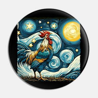 Chicken Starry Night Fashion, Tee Talk Triumph for Chicken Lovers Pin