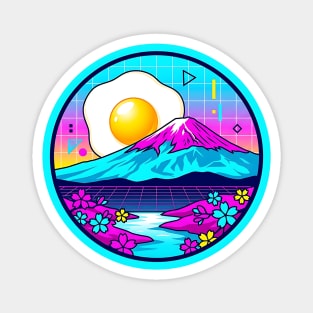 Vaporwave Mount Fuji Rising Egg Sun Magnet