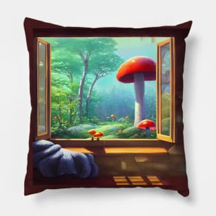 Vintage Botanical Cottagecore Mushrooms Forest View Scenery Indoorsy Introverts in Love with Nature Pillow