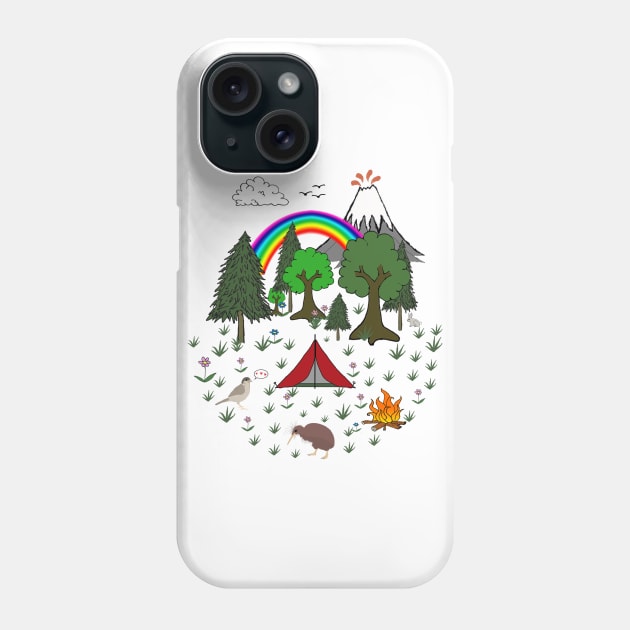 New Zealand Camping Scene with Kiwi Phone Case by wanungara