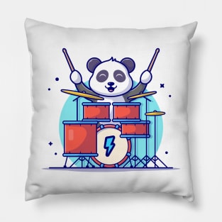 Cute Panda Playing Drum with Stick Music Cartoon Vector Icon Illustration Pillow