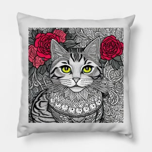 A sketch of cat with intricate details Pillow