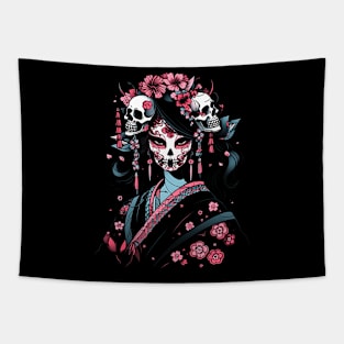 Geisha | Grim Reaper Geisha Skull | Cool Retro Japanese Aesthetic Tapestry