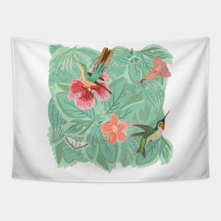 Hummingbird Hibiscus Butterflies Green leaves Vector Image Tapestry