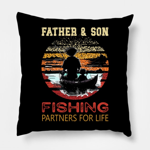 Vintage Father Son Fishing Partners For Life Dad Matching Pillow by AlmaDesigns