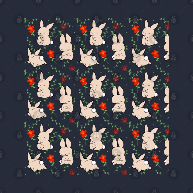 Bunnies and Red Flowers Pattern by MaplewoodMerch