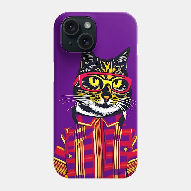 Colorful Hipster Cat Phone Case by Liesl Weppen