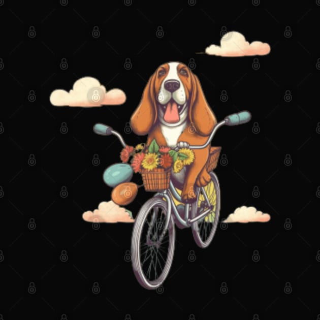 Cute cartoon dog basset hound bicycling by WeLoveAnimals