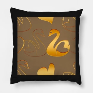 Golden swans in love on brown Pillow