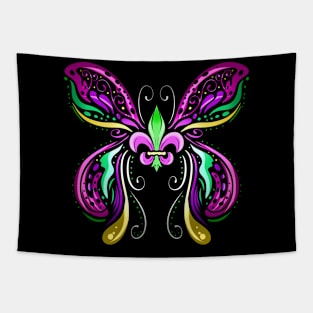 Butterfly With Ornaments And Fleur De Lis For Mardi Gras Tapestry