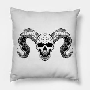 Skull Horn Demon Outline Lineart Black Pillow