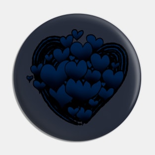 Dark Blue Hearts Patterned Swirl Heart Pin