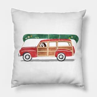 Woody Wagon with Springer Spaniel and Canoe! Pillow