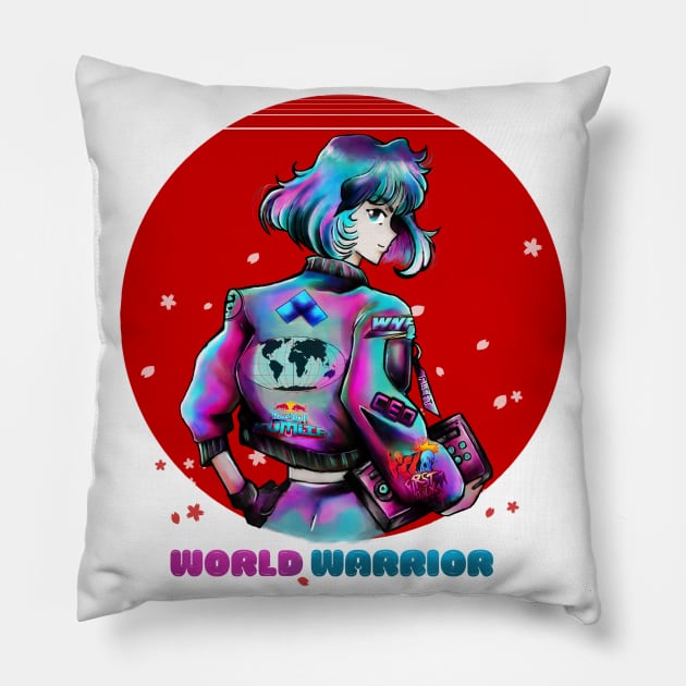 World Warrior with cherry blossoms Pillow by FleetGaming